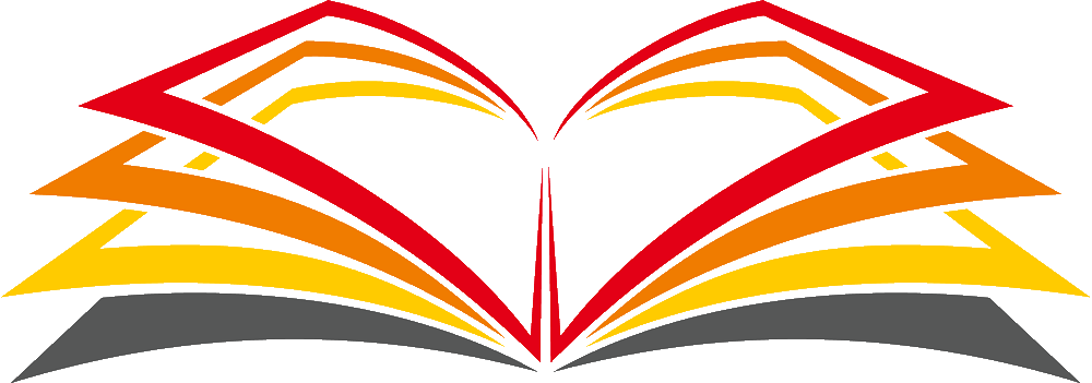 Logo stilizzato di un libro aperto con pagine colorate rosse, arancioni e gialle su sfondo trasparente