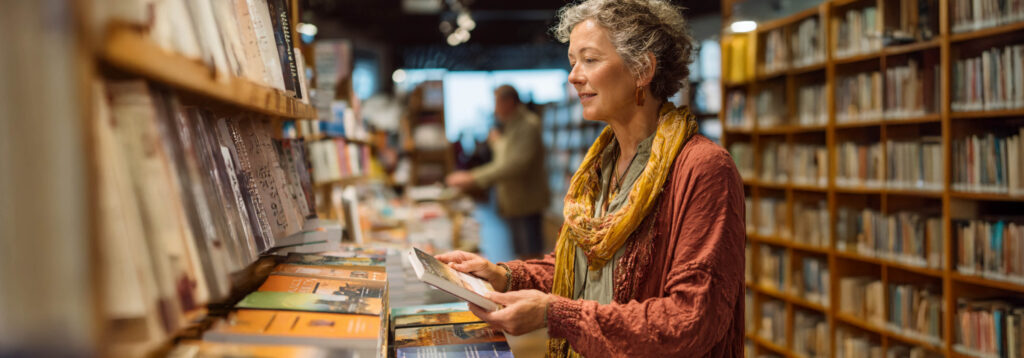 signora che guarda nel reparto dei tascabili