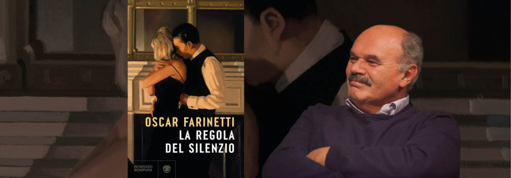 Oscar Farinetti con la copertina del suo romanzo La regola del silenzio